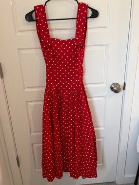 Vintage Geary Roark Kamisato Red White Polka Dot Cotton Midi Dress Women's 2 USA